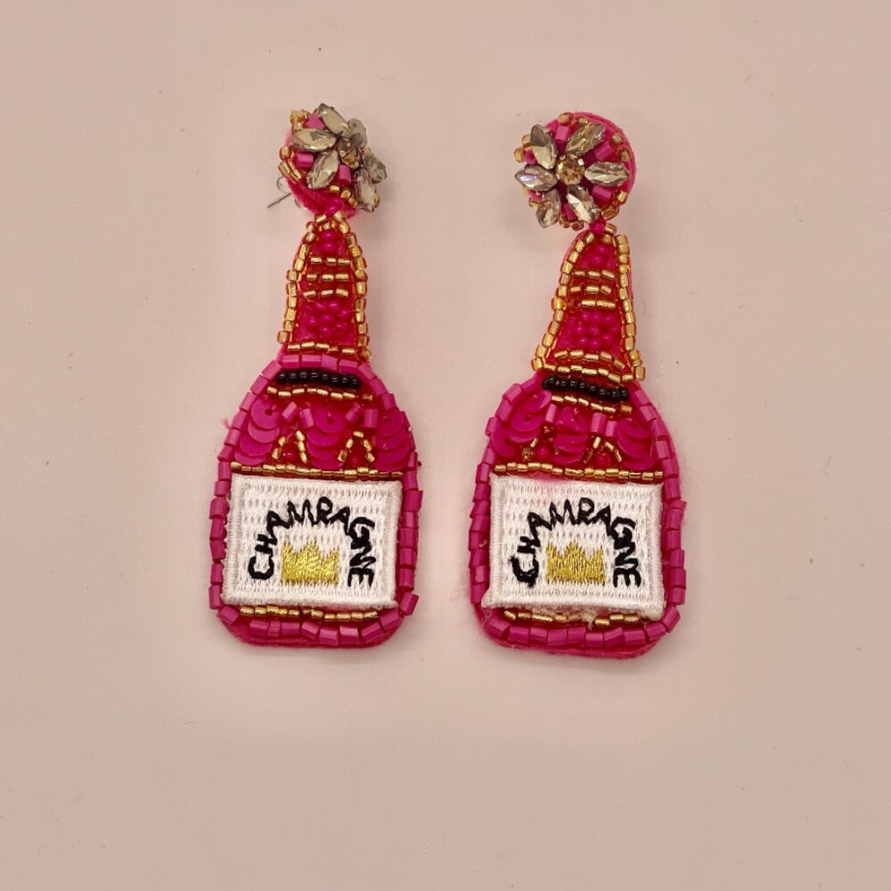 ⭐️❤️❤️FREE Champagne Alcohol Drink Snack Beaded Rhinestone Boho Party Earrings